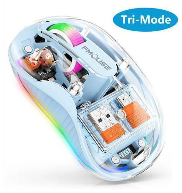 Main image of Bluetooth Wireless Mouse, Computer Mouse for Laptop/Desktop PC, Silent Mouse with RGB Lights, 5.1 Bluetooth Mouse, Dual Bluetooth + USB & Type-C 2.4G 2400 DPI, Transparent Mouse for Home Office Blue