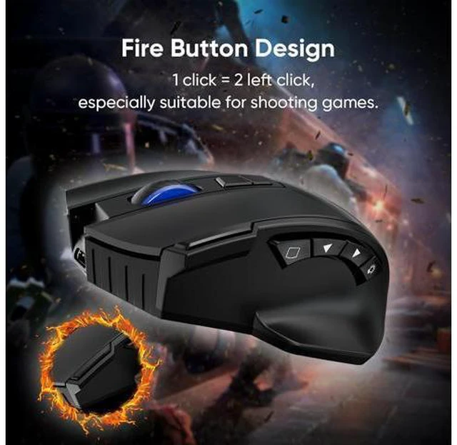 Alt view image 4 of 7 - IHDAPP Wireless Gaming Mouse, Dual-Mode 2.4G/Bluetooth Wireless Mouse, Rechargeable PC Gaming Mice with Fire Button, 4-Level DPI up to 4800dpi, Noiseless Click, 10 Buttons for PC, Mac, Laptop, Tablet