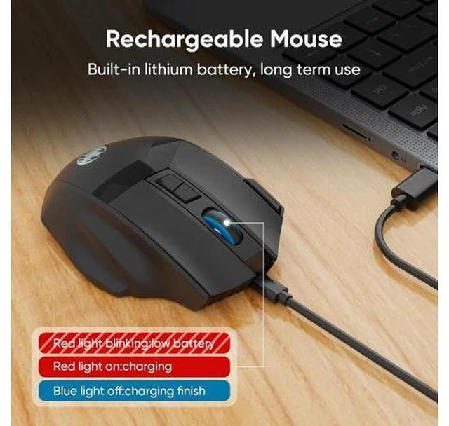 Alt view image 6 of 7 - IHDAPP Wireless Gaming Mouse, Dual-Mode 2.4G/Bluetooth Wireless Mouse, Rechargeable PC Gaming Mice with Fire Button, 4-Level DPI up to 4800dpi, Noiseless Click, 10 Buttons for PC, Mac, Laptop, Tablet