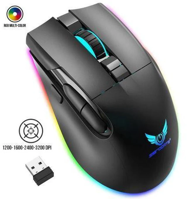 Main image of Gaming Mouse Wireless, RGB Gaming Mice with 3200 DPI Adjustable, Computer Gamer Mouse Ergonomic Optical, 7 Buttons, Type C Fast-Charging, 10 Millons buttons life, RGB Gamer Desk Laptop PC Gaming Mouse