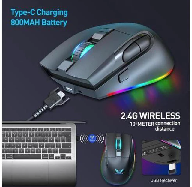 Alt view image 2 of 7 - Gaming Mouse Wireless, RGB Gaming Mice with 3200 DPI Adjustable, Computer Gamer Mouse Ergonomic Optical, 7 Buttons, Type C Fast-Charging, 10 Millons buttons life, RGB Gamer Desk Laptop PC Gaming Mouse