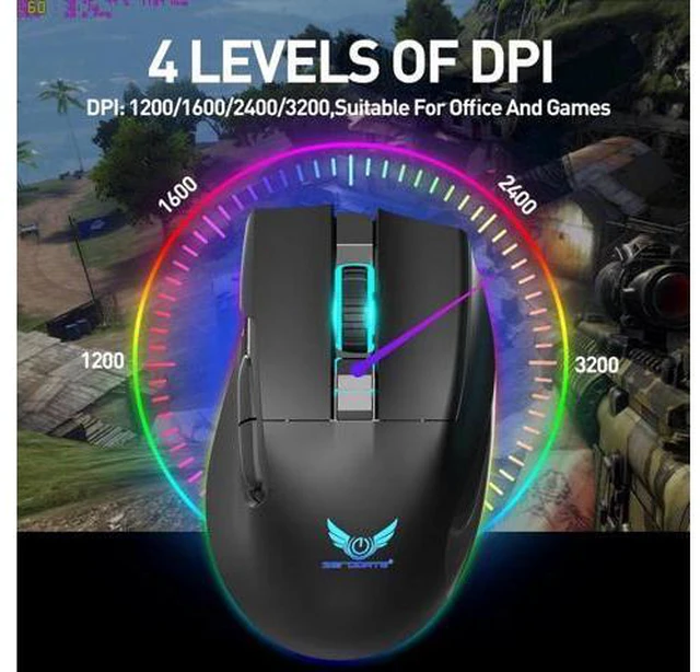 Alt view image 3 of 7 - Gaming Mouse Wireless, RGB Gaming Mice with 3200 DPI Adjustable, Computer Gamer Mouse Ergonomic Optical, 7 Buttons, Type C Fast-Charging, 10 Millons buttons life, RGB Gamer Desk Laptop PC Gaming Mouse