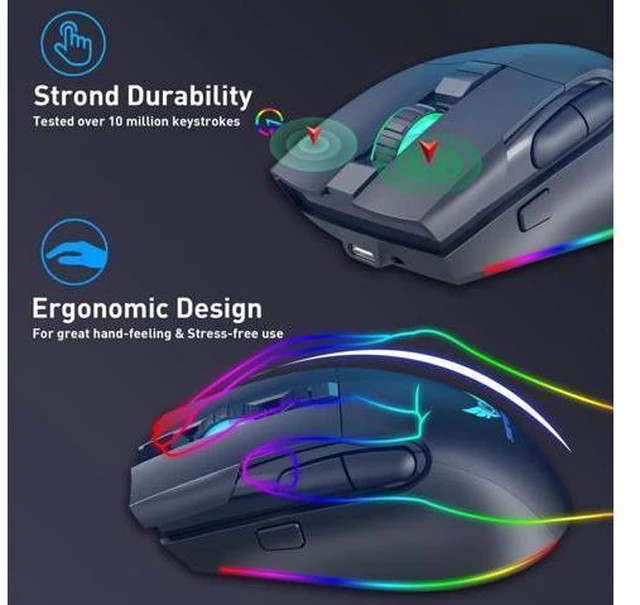 Alt view image 4 of 7 - Gaming Mouse Wireless, RGB Gaming Mice with 3200 DPI Adjustable, Computer Gamer Mouse Ergonomic Optical, 7 Buttons, Type C Fast-Charging, 10 Millons buttons life, RGB Gamer Desk Laptop PC Gaming Mouse