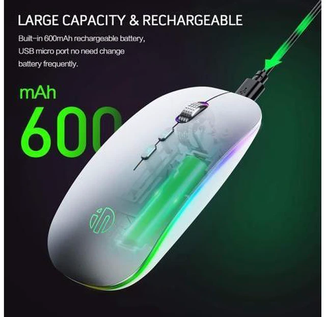 Alt view image 4 of 7 - LED Wireless Mouse, Rechargeable Silent 2.4G Wireless Computer Mouse with Home Button, RGB Cordless Mice for Laptop, PC,Mac, Silver