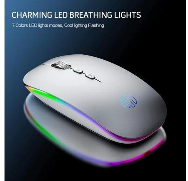 Alt view image 3 of 7 - LED Wireless Mouse, Rechargeable Silent 2.4G Wireless Computer Mouse with Home Button, RGB Cordless Mice for Laptop, PC,Mac, Silver