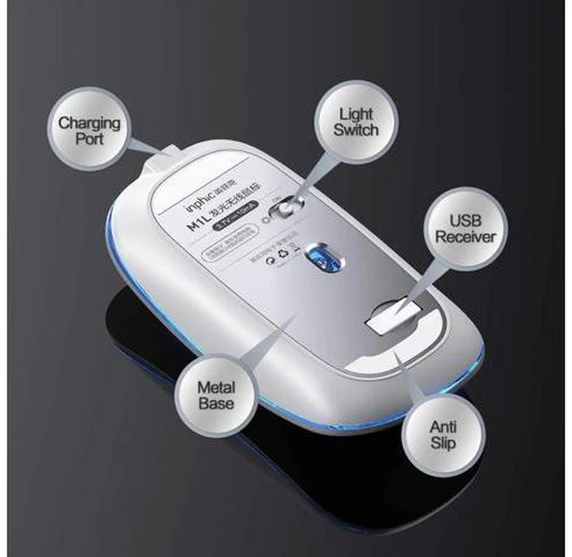 Alt view image 6 of 7 - LED Wireless Mouse, Rechargeable Silent 2.4G Wireless Computer Mouse with Home Button, RGB Cordless Mice for Laptop, PC,Mac, Silver