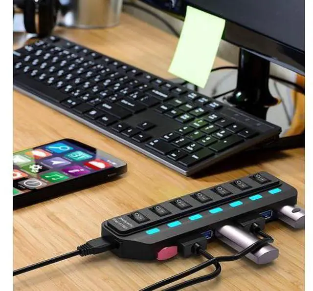 Alt view image 2 of 7 - 7 Ports USB 3.0 HUB USB Splitter With Power Adapter For Desktop Pc Laptop Computer Accessories USB 3 Hab