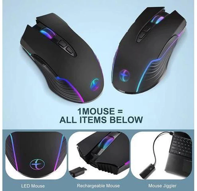 Alt view image 6 of 7 - LED Wireless Mouse, Mouse Jiggler for Laptop - Wireless Mouse Rechargeable Computer Mice Mouse Mover Undetectable Random Movement with On/Off Button Keeps Computer Awake