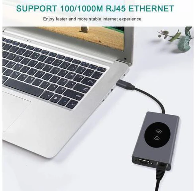 Alt view image 6 of 7 - USB C Hub Laptop Docking Station, Wireless Charger 13-in-1 USB C Adapter with Ethernet, Power Delivery Laptop with 4K HDMI Output, 1000M RJ45 Ethernet, 60W PD, VGA, 5 USB 3.0 Ports, SD/TF Card Reader