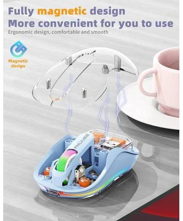 Alt view image 4 of 7 - Bluetooth Wireless Mouse, Computer Mouse for Laptop/Desktop PC, Silent Mouse with RGB Lights, 5.1 Bluetooth Mouse, Dual Bluetooth + USB & Type-C 2.4G 2400 DPI, Transparent Mouse for Home Office Blue