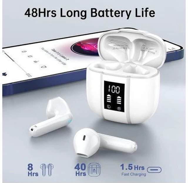 Alt view image 4 of 7 - True Wireless Earbuds, Wireless Headphones Bluetooth 5.3, 14.2mm Driver Stereo, 3g Mini 48Hrs Ear buds, 4 ENC Mics Bluetooth Headphone in Ear, IP7 Waterproof, USB-C Fast Charging Earphone Android/iOS
