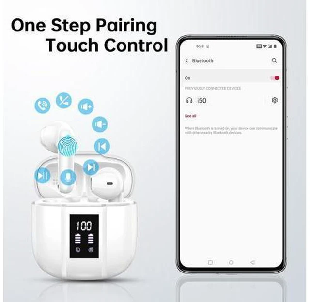 Alt view image 7 of 7 - True Wireless Earbuds, Wireless Headphones Bluetooth 5.3, 14.2mm Driver Stereo, 3g Mini 48Hrs Ear buds, 4 ENC Mics Bluetooth Headphone in Ear, IP7 Waterproof, USB-C Fast Charging Earphone Android/iOS