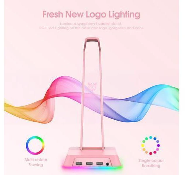 Alt view image 2 of 7 - RGB Gaming Headphone Stand Computer Headset Desktop Display Holder Luminous Logo with 3 USB and 3.5mm Audio Ports