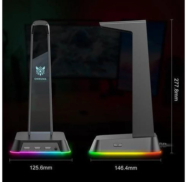 Alt view image 3 of 7 - RGB Gaming Headphone Stand Computer Headset Desktop Display Holder Luminous Logo with 3 USB and 3.5mm Audio Ports