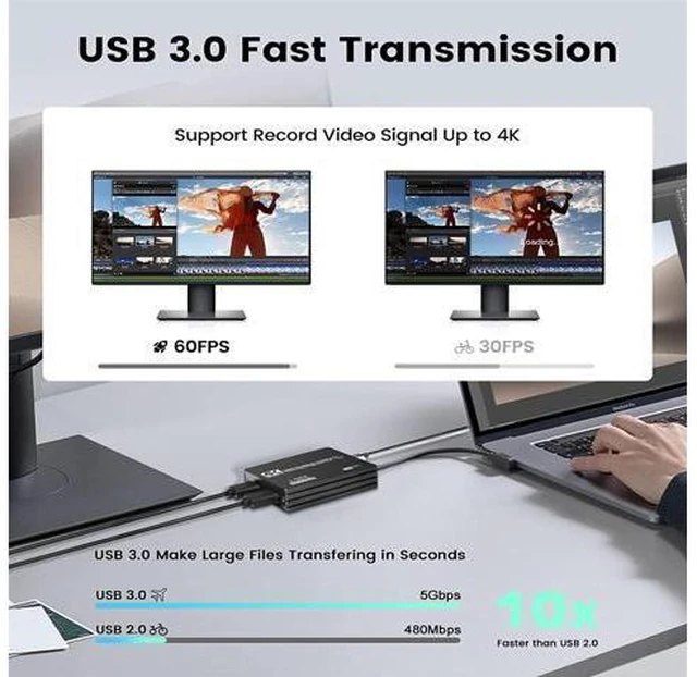 Alt view image 3 of 7 - Upgraded Capture Card for Streaming and Record in 4K, HDMI to USB 3.0 Video Capture Device, Game Capture Card with Microphone 4K HDMI Loop-Out for Nintendo Switch PS4/5/OBS/Camera/PC