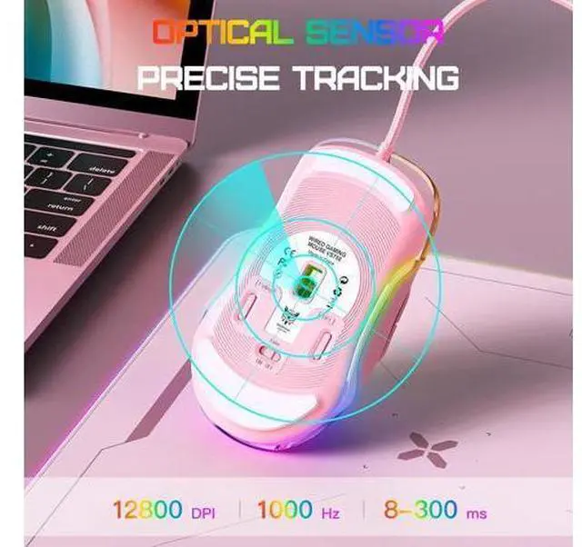Alt view image 4 of 7 - Gaming Mouse, Wired Gaming Mouse 12,800 DPI Sensor, 8 Buttons Programmable Computer Gaming Mice, Lightweight Gaming Mouse Ergonomic Computer Mouse Gaming for Windows/PC/Mac/Laptop Gamer Pink