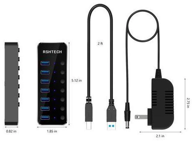 Alt view image 4 of 6 - Powered USB HUB RSHTECH Type C to 7 Port USB 3.0 Hub Aluminum Portable Splitter with Individual On/Off Switches (RSH-518C)