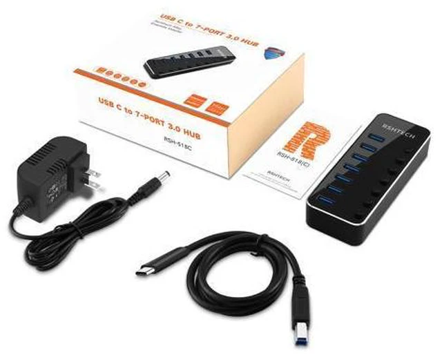 Alt view image 5 of 6 - Powered USB HUB RSHTECH Type C to 7 Port USB 3.0 Hub Aluminum Portable Splitter with Individual On/Off Switches (RSH-518C)