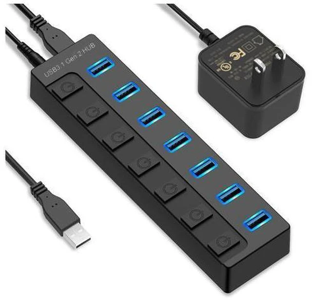 Main image of Powered USB 3.1/3.2 Hub, 7-Port Charging USB 3.1/3.2 Gen 2 Hub, Superspeed USB Splitter up to 10Gbps with Power Adapter and Individual On/Off Switches for PC and Laptop
