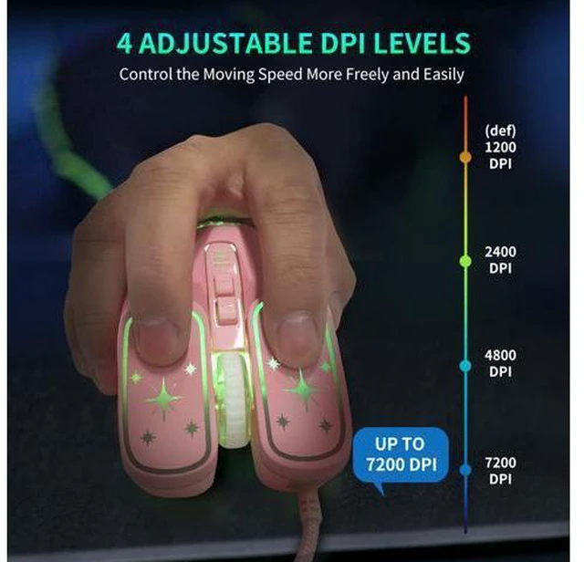 Alt view image 5 of 7 - RGB 7200DPI Game Optical Mouse USB Wired Mice for Windows macOS Android