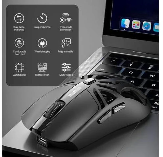 Alt view image 2 of 7 - IHDAPP Wireless Gaming Mouse, 10000 DPI, Tri-Mode 2.4GHz/Bluetooth/Wired Mouse, 6 Buttons, Digital Display, Silent Mice, Rechargeable, Customizable Macro and RGB Backlight for PC/Mac/Laptop (Black)