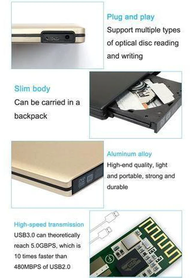 Alt view image 6 of 6 - Slight USB 3.0 Portable External DVD-RW/CD-RW Burner Writer Rewriter Optical Disc Drive CD DVD ROM Player Support Win Mac OS