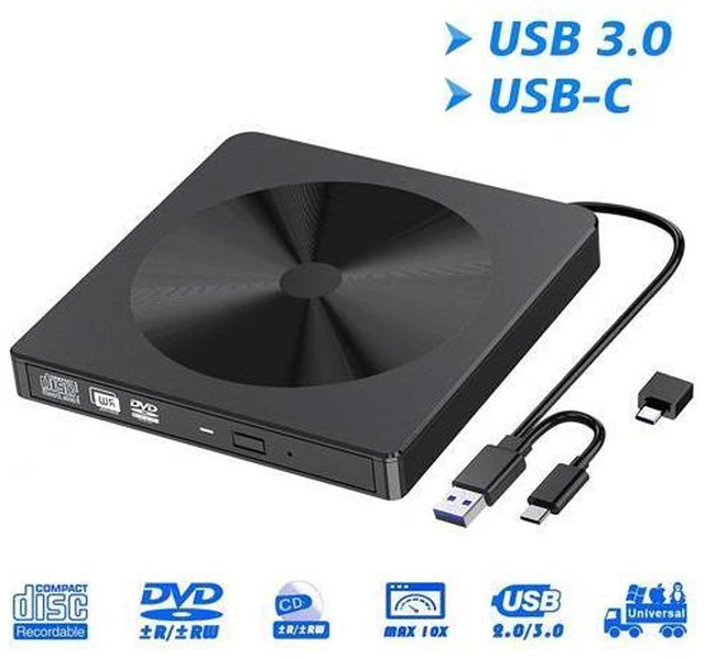 Main image of External CD DVD Drive, Portable High-Speed USB-C & USB 3.0 CD Burner/DVD Reader Writer for Windows Linux Mac Laptop Desktop, MacBook Pro/Air, iMac (USB Type C & USB 3.0)