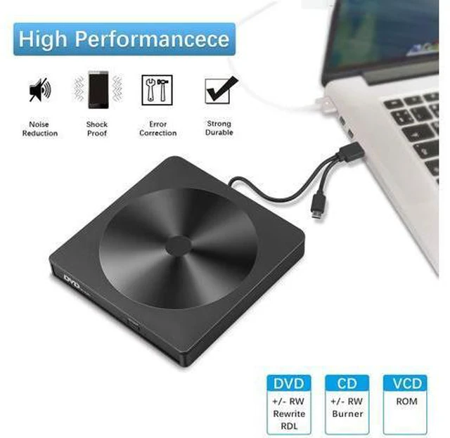Alt view image 3 of 7 - External CD DVD Drive, Portable High-Speed USB-C & USB 3.0 CD Burner/DVD Reader Writer for Windows Linux Mac Laptop Desktop, MacBook Pro/Air, iMac (USB Type C & USB 3.0)