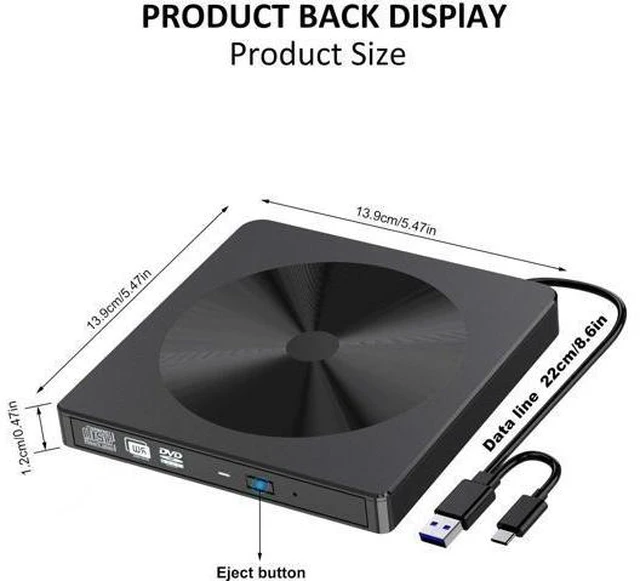 Alt view image 5 of 7 - External CD DVD Drive, Portable High-Speed USB-C & USB 3.0 CD Burner/DVD Reader Writer for Windows Linux Mac Laptop Desktop, MacBook Pro/Air, iMac (USB Type C & USB 3.0)