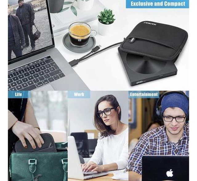 Alt view image 7 of 7 - External CD DVD Drive, Portable High-Speed USB-C & USB 3.0 CD Burner/DVD Reader Writer for Windows Linux Mac Laptop Desktop, MacBook Pro/Air, iMac (USB Type C & USB 3.0)