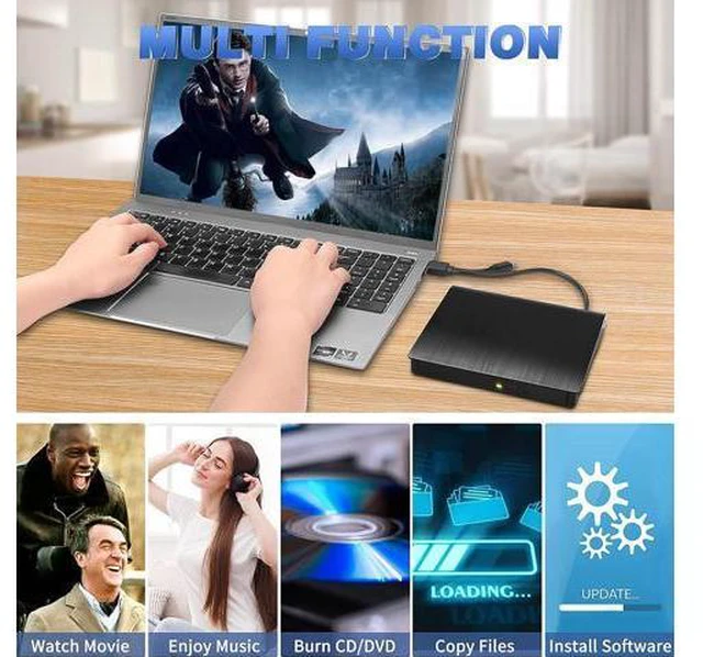 Alt view image 6 of 7 - External CD DVD Drive, USB 3.0 & Type-C CD Burner Portable CD DVD +/-RW Optical Drive Slim CD DVD ROM Rewriter CD/DVD Player Writer Reader for Laptop Desktop Mac-Book PC Windows Linux Mac OS (Black)