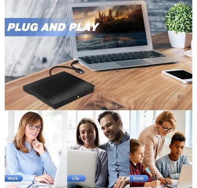 Alt view image 7 of 7 - External CD DVD Drive, USB 3.0 & Type-C CD Burner Portable CD DVD +/-RW Optical Drive Slim CD DVD ROM Rewriter CD/DVD Player Writer Reader for Laptop Desktop Mac-Book PC Windows Linux Mac OS (Black)