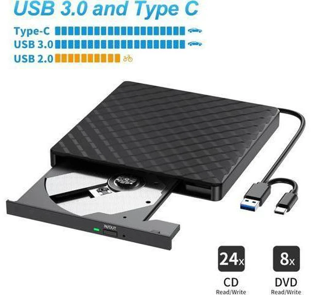 Alt view image 5 of 7 - External CD/DVD Drive for Laptop, USB 3.0 & Type C CD DVD +/-RW Drive Burner DVD Player, External CD ROM Reader Writer Optical Drive Compatible with Laptop PC Mac MacBook Windows 11/10/8.1/7 Linux