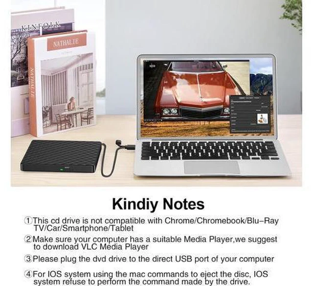 Alt view image 7 of 7 - External CD/DVD Drive for Laptop, USB 3.0 & Type C CD DVD +/-RW Drive Burner DVD Player, External CD ROM Reader Writer Optical Drive Compatible with Laptop PC Mac MacBook Windows 11/10/8.1/7 Linux