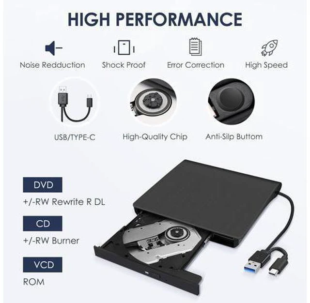 Alt view image 4 of 7 - AUBEAMTO External CD/DVD Drive for Laptop in black , USB 3.0 & Type-C CD Burner, Portable DVD Player, Slim External Optical Drive Compatible with Windows, Mac, Linux OS (2 in 1 USB A&C)