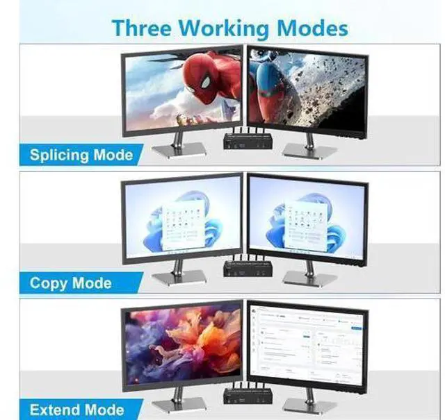 Alt view image 5 of 7 - AUTYUE Displayport KVM Switch Dual Monitor 8K@60Hz/4K@144Hz, DP 1.4 USB 3.0 KVM Switcher for 2 Computers Share 2 Monitors and 3 USB Devices with Audio Microphone, Support Extended & Mirror Mode