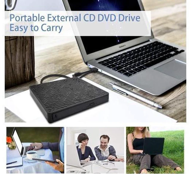 Alt view image 7 of 7 - External CD DVD Drive, 2-Port Hub USB 3.0 with Type-C SD/TF Card Reader CD/DVD +/-Rw Drive ROM Rewriter Burner for Laptop Desktop MacBook Mac OS Windows 10 8 7 XP Vista
