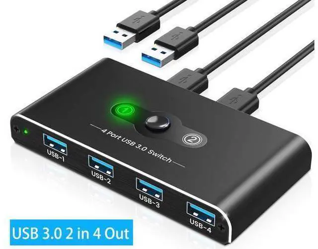 Main image of IHDAPP 4 Port USB 3.0 Switch, USB 3.0 Switch 2 Computers Sharing 4 USB Devices, 5Gbps High-speed, 2 in 4 out USB Switcher Selector for Mouse, Keyboard, Scanner, Printer with 2 pcs USB 3.0 Cable A to A