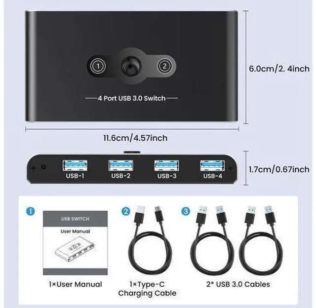 Alt view image 7 of 7 - IHDAPP 4 Port USB 3.0 Switch, USB 3.0 Switch 2 Computers Sharing 4 USB Devices, 5Gbps High-speed, 2 in 4 out USB Switcher Selector for Mouse, Keyboard, Scanner, Printer with 2 pcs USB 3.0 Cable A to A
