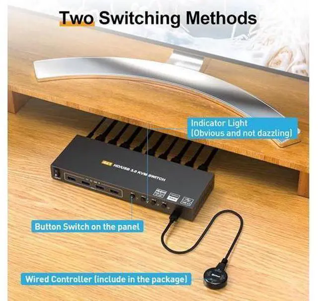 Alt view image 3 of 7 - AUTYUE USB 3.0 KVM Switch HDMI 4K@60Hz/2K@120Hz, with EDID, 4 Port HDMI KVM Switch for 4 Computer Share 1 Monitor and 4 USB 3.0 Devices, Wired Remote and USB Cables Included giyqxHw