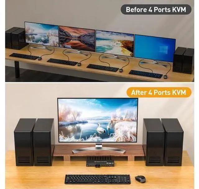 Alt view image 5 of 7 - AUTYUE USB 3.0 KVM Switch HDMI 4K@60Hz/2K@120Hz, with EDID, 4 Port HDMI KVM Switch for 4 Computer Share 1 Monitor and 4 USB 3.0 Devices, Wired Remote and USB Cables Included giyqxHw
