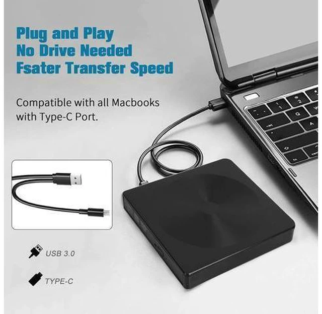 Alt view image 2 of 7 - External CD DVD Drive, with USB 3.0 & Type-C, Portable CD / DVD Drive and Burner for Laptop, Desktop, Mac, MacBook, Compatible with Windows XP / 7/8 / 10 / Vista / Linux / Mac 10 OS- system