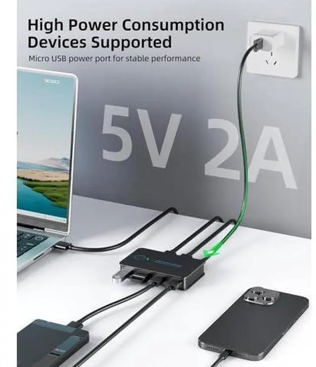 Alt view image 5 of 7 - USB 3.0 Switch 2 in 4 Ouit, USB Switcher for 2 Computers Share 4 USB for Printer Keyboard Mouse, Scanner, USB KVM Switch Selector with 2 USB 3.0 Cables, Support Hotkey/Button/Wired Remote Switching