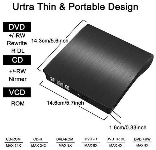 Alt view image 7 of 7 - External DVD Drive USB3.0, DVD / CD Burner, Portable USB CD Drive for All Laptops and Desktops, Notebook, Compatible with Windows XP / Win8.1 / Wind10 / Vista / 7, Linx , Mac10 OS system giyqxHw