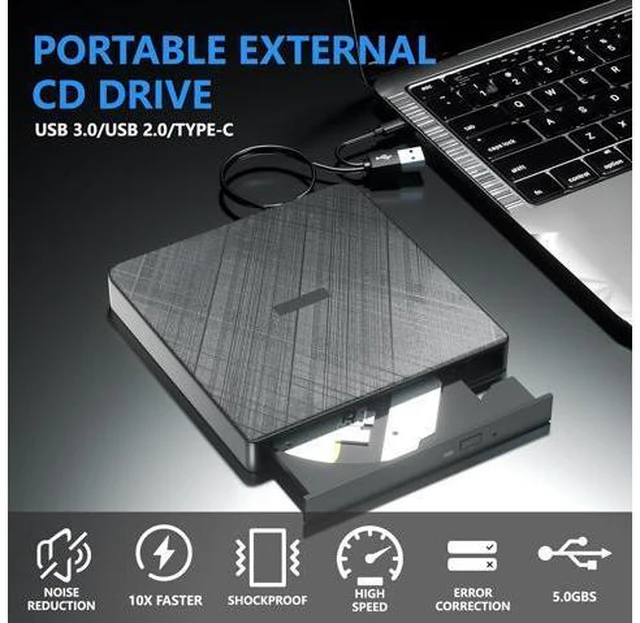 Alt view image 4 of 7 - External CD DVD Drive, USB 3.0 & Type-C Portable CD DVD Burner +/-RW DVD Player for Laptop, External CD/DVD Drive for Laptop, Desktop, External Optical Drive Compatible with Windows 7/8/10/XP Linux OS