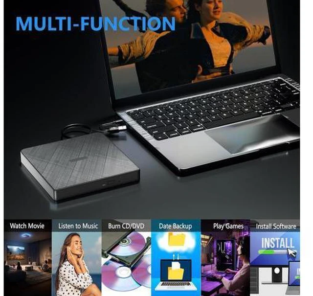Alt view image 5 of 7 - External CD DVD Drive, USB 3.0 & Type-C Portable CD DVD Burner +/-RW DVD Player for Laptop, External CD/DVD Drive for Laptop, Desktop, External Optical Drive Compatible with Windows 7/8/10/XP Linux OS