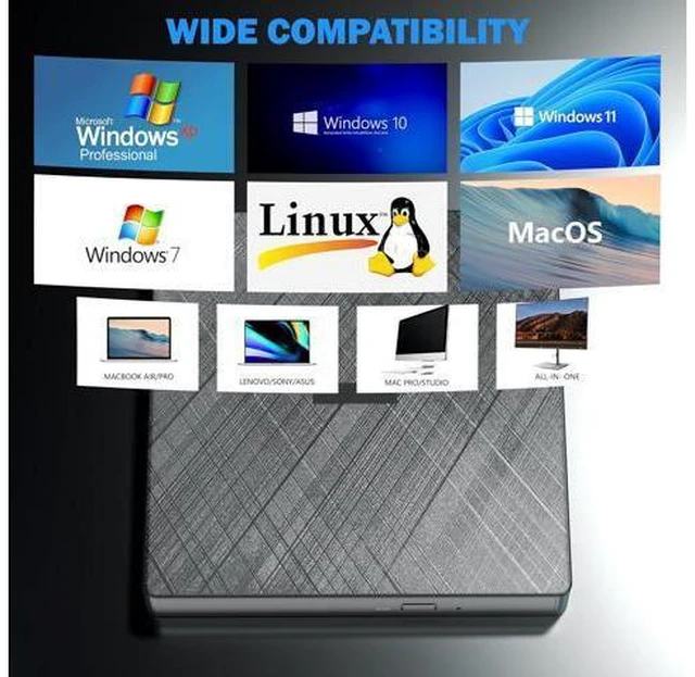 Alt view image 6 of 7 - External CD DVD Drive, USB 3.0 & Type-C Portable CD DVD Burner +/-RW DVD Player for Laptop, External CD/DVD Drive for Laptop, Desktop, External Optical Drive Compatible with Windows 7/8/10/XP Linux OS