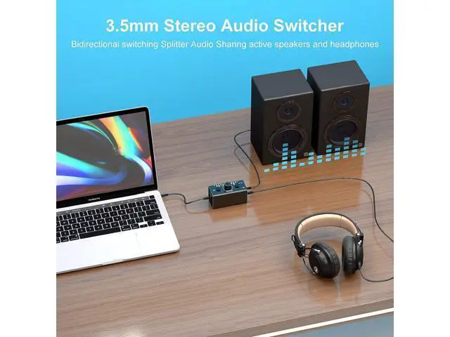 Alt view image 3 of 7 - 3.5mm Jack Audio Switch, 2 In 1 Out / 1 In 2 Out Audio Switcher Audio Selector with 3.5mm Audio Cable and Volume Control for PC Phone Laptop Headphone