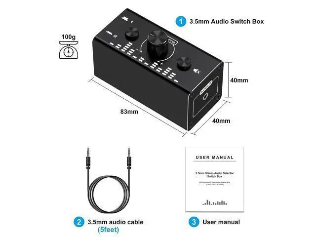 Alt view image 7 of 7 - 3.5mm Jack Audio Switch, 2 In 1 Out / 1 In 2 Out Audio Switcher Audio Selector with 3.5mm Audio Cable and Volume Control for PC Phone Laptop Headphone