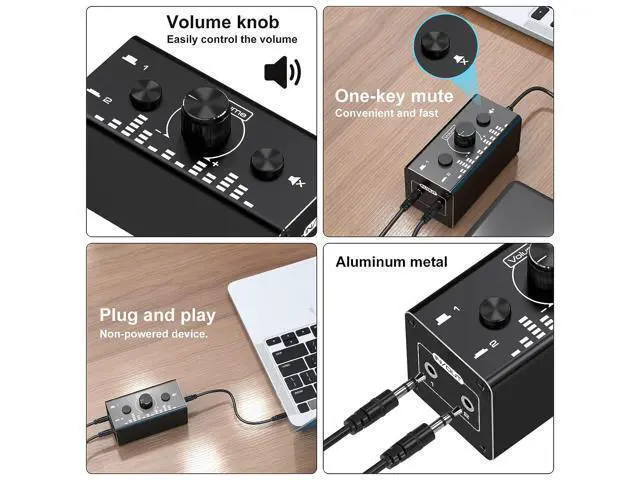 Alt view image 6 of 7 - 3.5mm Jack Audio Switch, 2 In 1 Out / 1 In 2 Out Audio Switcher Audio Selector with 3.5mm Audio Cable and Volume Control for PC Phone Laptop Headphone